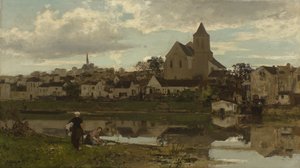 Holland: Gezicht op Montigny-sur-Loing Montigny-sur-Loing látképe alkotó: Jacob Maris