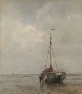 Horgászcsónak széles orral a scheveningeni tengerparton. 1885 körül alkotó: Jacob Henricus or Hendricus Maris