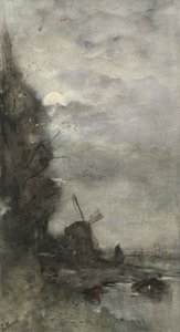 Táj malom a holdfényben alkotó: Jacob Maris