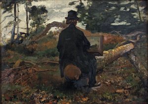 Frederik Hendrik Kaemmerer festőművész munka közben Oosterbeekben alkotó: Jacob Maris