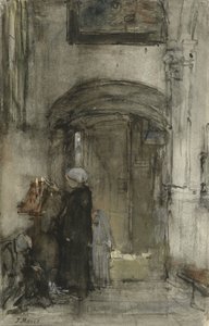 Halászasszony a lányával „menyasszonyként” meggyújt egy templomi gyertyát alkotó: Jacob Maris