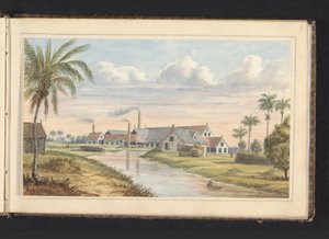 Cukorültetvény Visserszorg a Commewijne folyón Fabryk op pl.(antage) Visserszorg (cím a tárgyon) Album Suriname rajzaival, 6. o. (50) (sorozat címe)