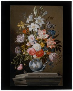 Still Life with Tulips, Carnations and other Flowers in a porcelain Vase on a Pedestal