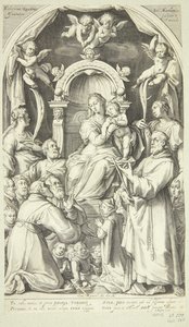 Mária és a Gyermek patrónusokkal és szentekkel (Szent Lucia, Alexandriai Katalin, Assisi Ferenc és a Zuccaro család tagjai) alkotó: Jacob Matham