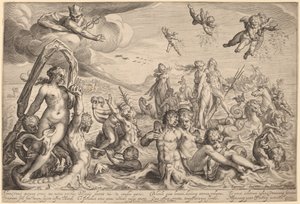 Neptunusz és Thetis diadala alkotó: Jacob Matham, after Bartholomaeus Spranger