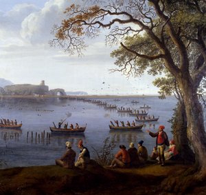 IV. Ferdinánd szárcsákra vadászik a Fusaro-tavon, Jacob Philipp Hackert (1737-1807), Részlet alkotó: Jacob Philippe Hackert