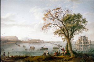 A két szicíliai I. Ferdinánd szárcsavadászata a Fusaro-tónál Nápoly közelében, Olaszországban alkotó: Jacob Philippe Hackert