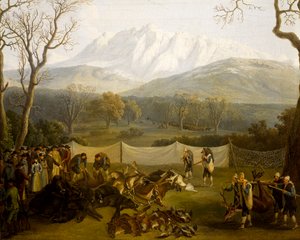 Tél: vadászat Persano rezervátumban (olaj, vászon) alkotó: Jacob Philippe Hackert