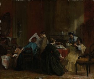Hölgyek társasága, akik sztereoszkópikus fényképeket néznek, 1868 előtt