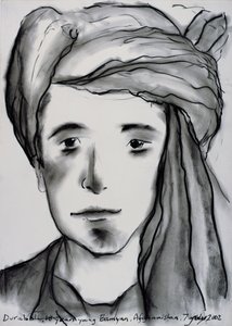 Durabali, 18 éves fiatal, Bamyan, Afganisztán, 2002 (szén papíron)