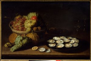 Csendélet, osztriga és gyümölcs. Jacob Fopsen Van Es festménye (kb. 1596-1666) Ec. Nagyzolás. alkotó: Jacob Van Es