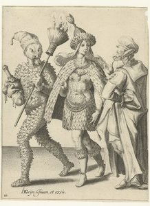 Három álarcos figura, egyikük seprűvel, amibe gyertyákat szúrnak The Masquerades (sorozat címe)