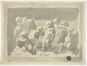 Baby Satyrs és Putti játszik a szamárral alkotó: Jacob de Wit