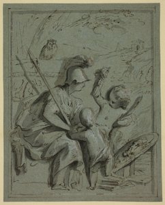 Minerva két puttival alkotó: Jacob de Wit