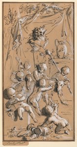 Putti egy herm előtt játszik alkotó: Jacob de Wit