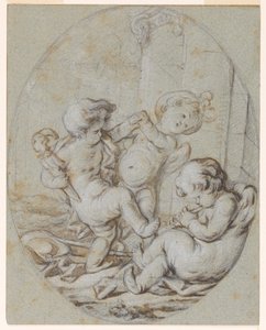 Három putti: Tervezés egy Grisaille-festményhez alkotó: Jacob de Wit