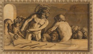 Herkules elhozza Cerberust az alvilágból (Charon, a Styx révésze)