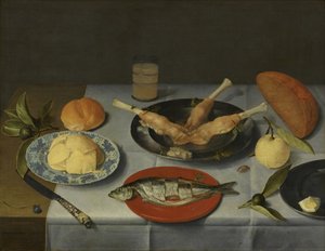 Reggeli kenyérrel, sajttal, hallal és sörrel, c. 1615