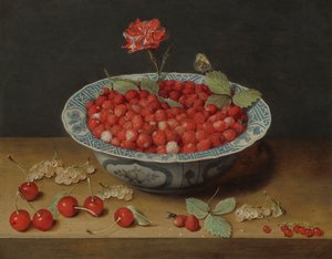 Erdei szamóca és egy szegfű Wan-Li tálban, c. 1620.