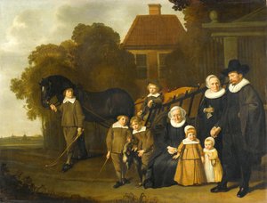 Csoportportré a Meebeeck Cruywagen családról vidéki otthonuk kapujában az Amszterdam melletti Uitwegben alkotó: Jacob van Loo (attributed to)
