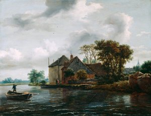 Farm és Hayrick a folyón alkotó: Jacob van Ruisdael