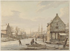 Látkép Dordrecht városfalánál télen alkotó: Jacob van Strij