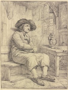 Korsóval és pipával asztalnál ülő férfi alkotó: Jacob van Strij