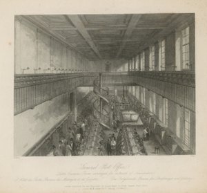 A levélkihordók szobája az újságok feladására rendezkedett be. alkotó: Jacob van der Heyden