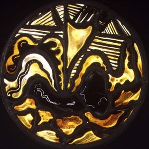 Vitorlás hajó a hullámokban a tengerparton, medalion (ólomüveg) alkotó: Jacoba van Heemskerck
