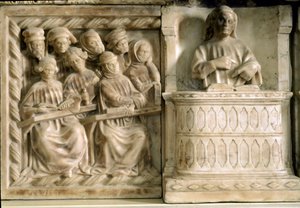 Carlo, Roberto és Riccardo da Saliceto temetési emlékműve: tanfolyamra járó hallgatók (szobrászat, 1403 körül) alkotó: Jacobello and Pier Paolo dalle Masegne