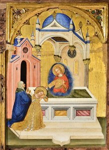 Lucia Szent Agatha sírjánál imádkozik, 1410 körül. alkotó: Jacobello del Fiore.