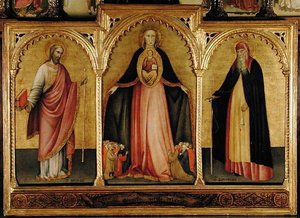 Szűz és gyermek Nagy Szent Jakabbal és Szent Antal (tempera a panelen)