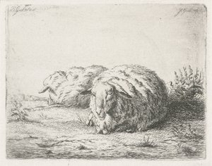 Két fekvő bárány alkotó: Jacobus Cornelis Gaal