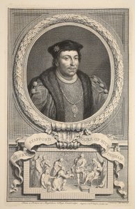 Henry Stafford, Buckingham herceg portréja, illusztráció a „Nagy-Britannia jeles személyeinek vezetői”, kocsma. Írta: Knapton, London, 1742