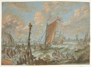 Kikötő hajókkal vitorlázni alkotó: Jacobus Storck