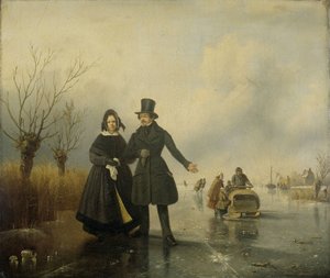 Thijssen úr és asszony portréja a jégen alkotó: Jacobus Sörensen