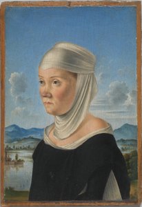 Női portré, valószínűleg San Secondo apáca; (hátoldal) Grisaille jelenet