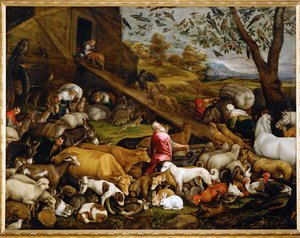 Az állatok belépnek Noé bárkájába (festmény, vászon)