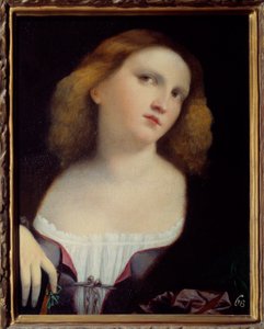 Női portré Jacopo Palma il Vecchio (1480-1528) vászonra transzponált fára festménye 1513 Dim. 0,48 x 0,38 m Lyon, Musee des Beaux Arts