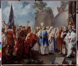 Sándor császár tiszteleg Jaddus főpap előtt. Jacopo Amigoninak (vagy Giacomo Amiconinak) tulajdonított festmény