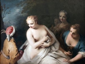 Német: Bathseba im Bade erhält die Botschaft Davids Bathseba im Bade megkapja Dávid üzenetét. alkotó: Jacopo Amigoni