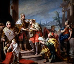 József a fáraó előtt - Giacomo Amiconi (1675-1752) festménye, kb 1749 - Olaj, vászon, 283x325 - Museo del Prado, Madrid alkotó: Jacopo Amigoni