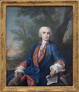 A szoprán kasztrált Carlo Broschi, Farinelli (1705-1782). Az énekes a Calatrava-rend érmét viseli, a kezében tartott partitúrán Gaetano Latilia Zenobia című operájának néhány ütemét. Jacopo Amigoni (1682-1752) festménye, olajfestmény