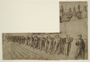 Szűzanya temetése (barna tinta fekete krétával, krémszínű antik papírra) alkotó: Jacopo Bellini