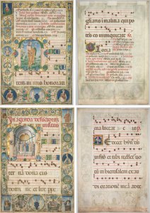Graduális pár: kezdőbetű (M) Szent Andrással (recto) és mise a halottakért (recto) alkotó: Jacopo Filippo d