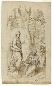 Assisi Szent Ferenc látomása (recto); Szent Jeromos, Szent Ferenc látomása és két kis vázlat Szent Ferencről, aki a Krisztus Gyermekét tartja (verso)