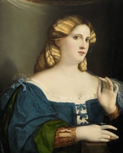 Fiatal nő kék ruhában, legyezővel, 1512-1514