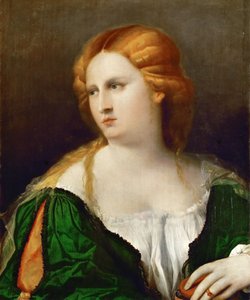 Fiatal nő zöld ruhában, dobozzal a kezében, 1514 körül