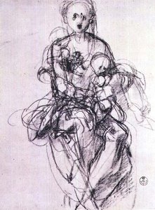 Tanulmány egy Madonnáról és a gyermekről (kréta) alkotó: Jacopo Pontormo