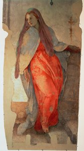 Az Angyali üdvözlet, a Szűz részlete, 1527 körüli freskórészlet az 57520-ról, lásd még: 94964 alkotó: Jacopo Pontormo